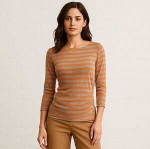 Michael Kors Gray Orange Stripe Ruched Top M